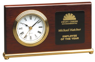8 1/4" x 7 1/2" Rosewood Piano Finish Clock with Gold Columns