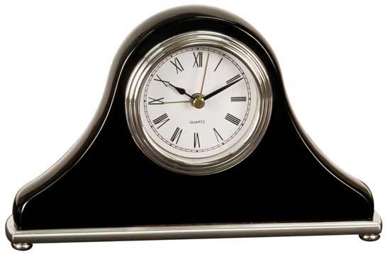 8 1/4" x 7 1/2" Rosewood Piano Finish Clock with Gold Columns
