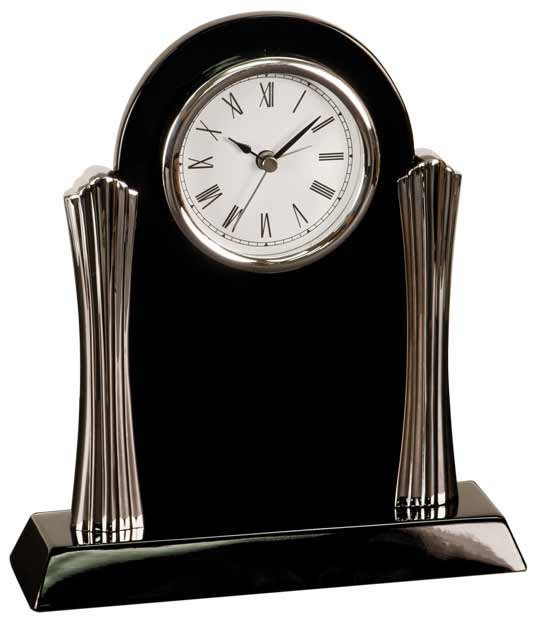 8 1/4" x 7 1/2" Rosewood Piano Finish Clock with Gold Columns