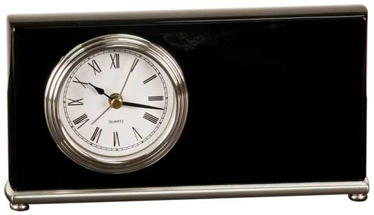 8 1/4" x 7 1/2" Rosewood Piano Finish Clock with Gold Columns