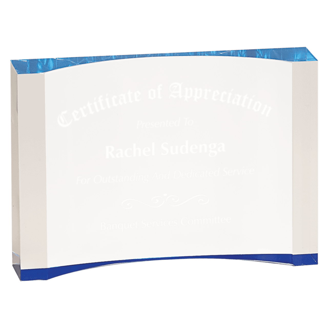 7" x 4 1/2" Blue 1" Thick Acrylic Crescent