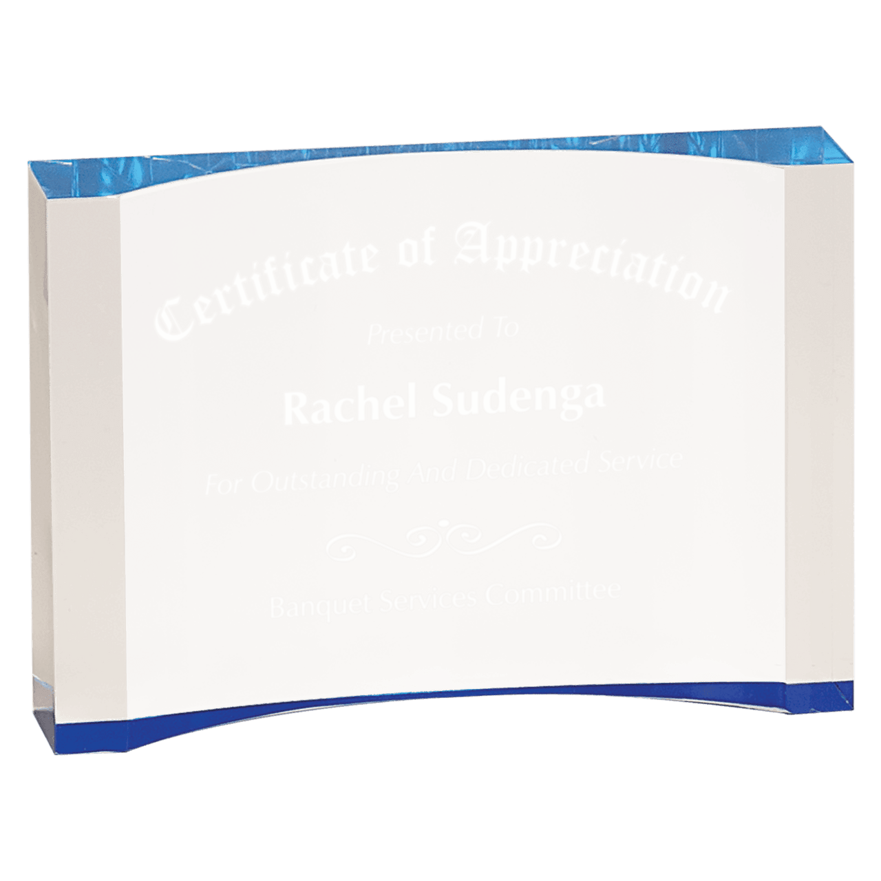 7" x 4 1/2" Blue 1" Thick Acrylic Crescent