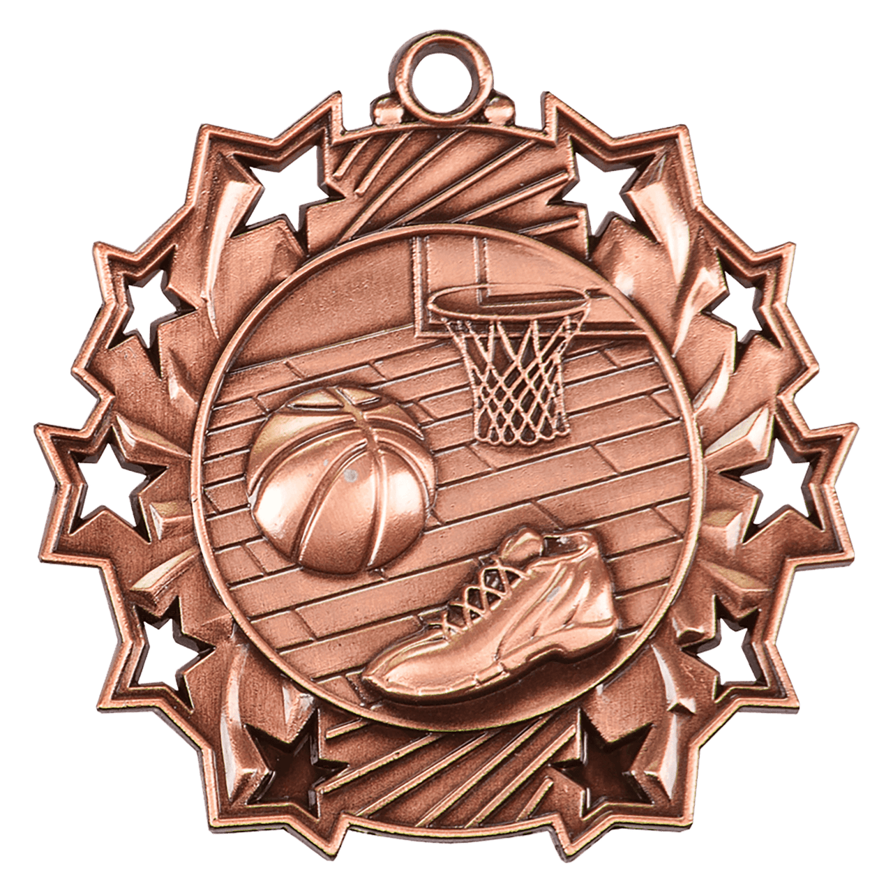 2 1/4" Antique Bronze Basketball Ten Star Medal