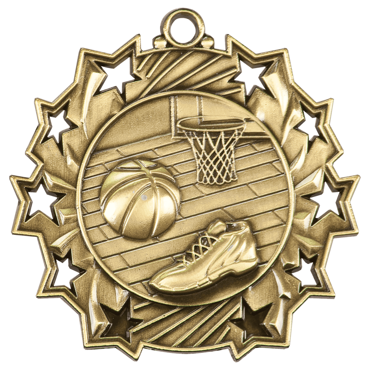 2 1/4" Antique Bronze Basketball Ten Star Medal