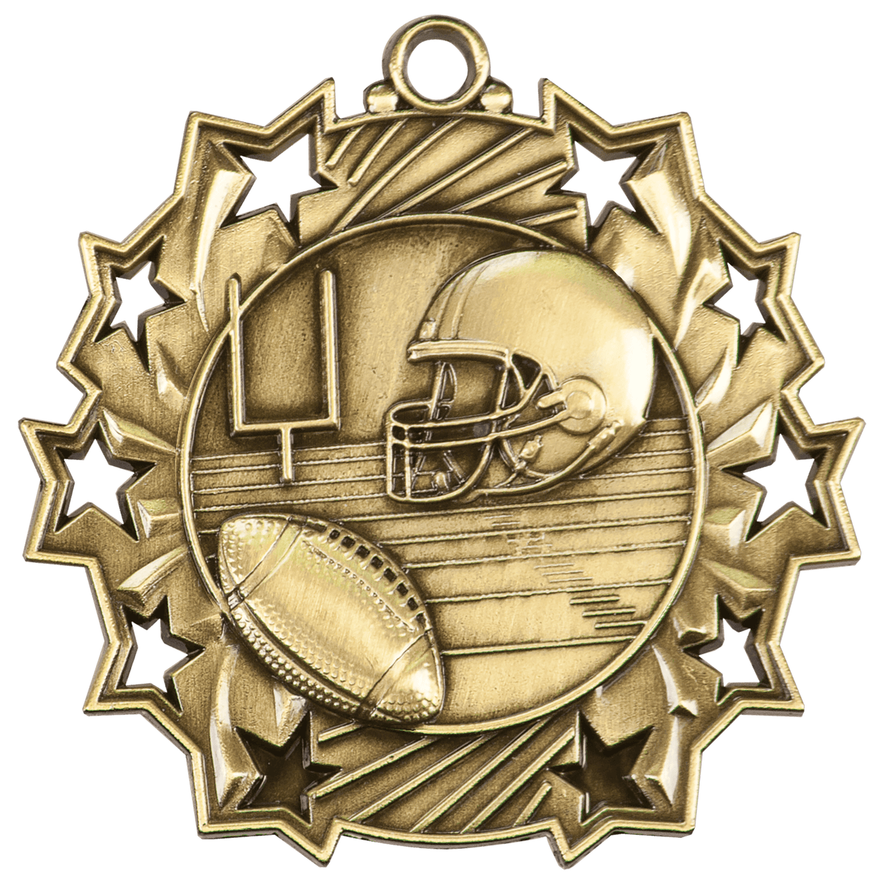2 1/4" Antique Gold Football Ten Star Medal