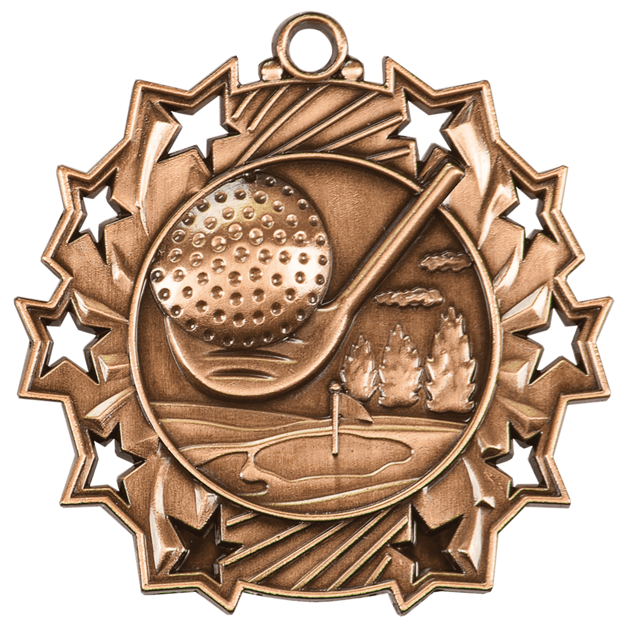 2 1/4" Antique Gold Golf Ten Star Medal
