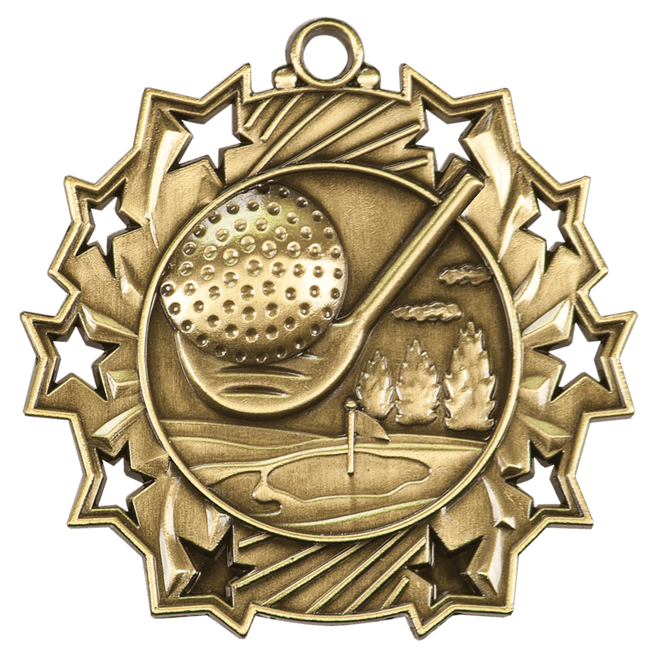 2 1/4" Antique Gold Golf Ten Star Medal