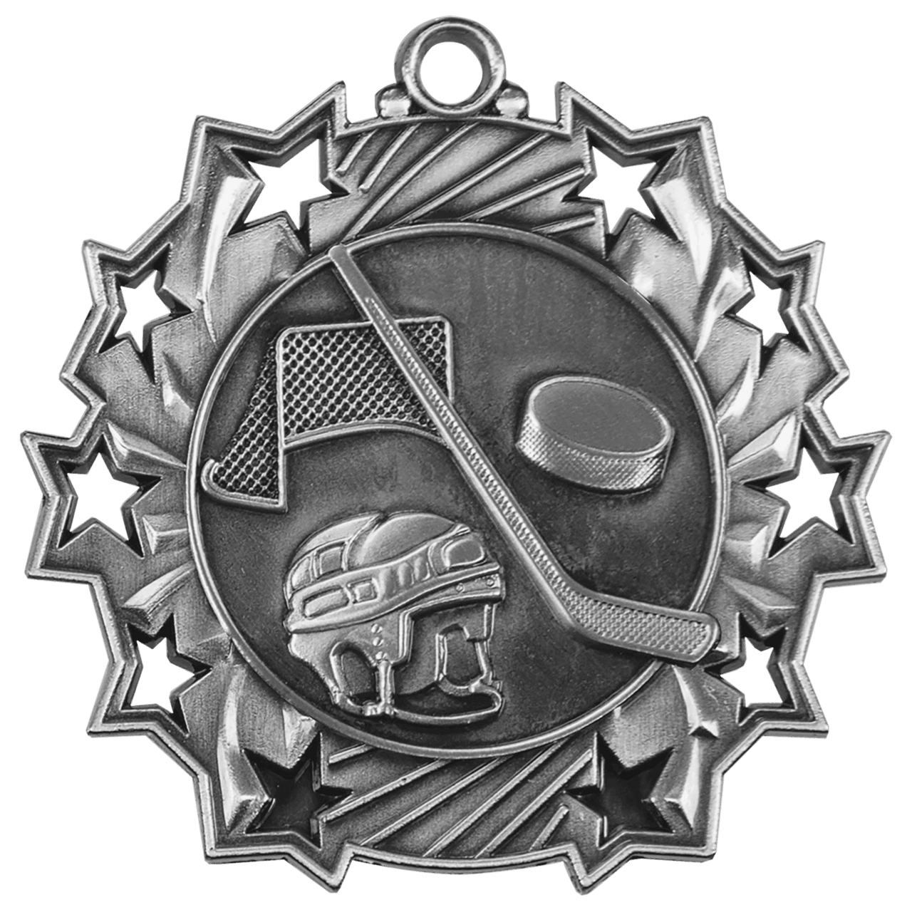 2 1/4" Antique Silver Hockey Ten Star Medal