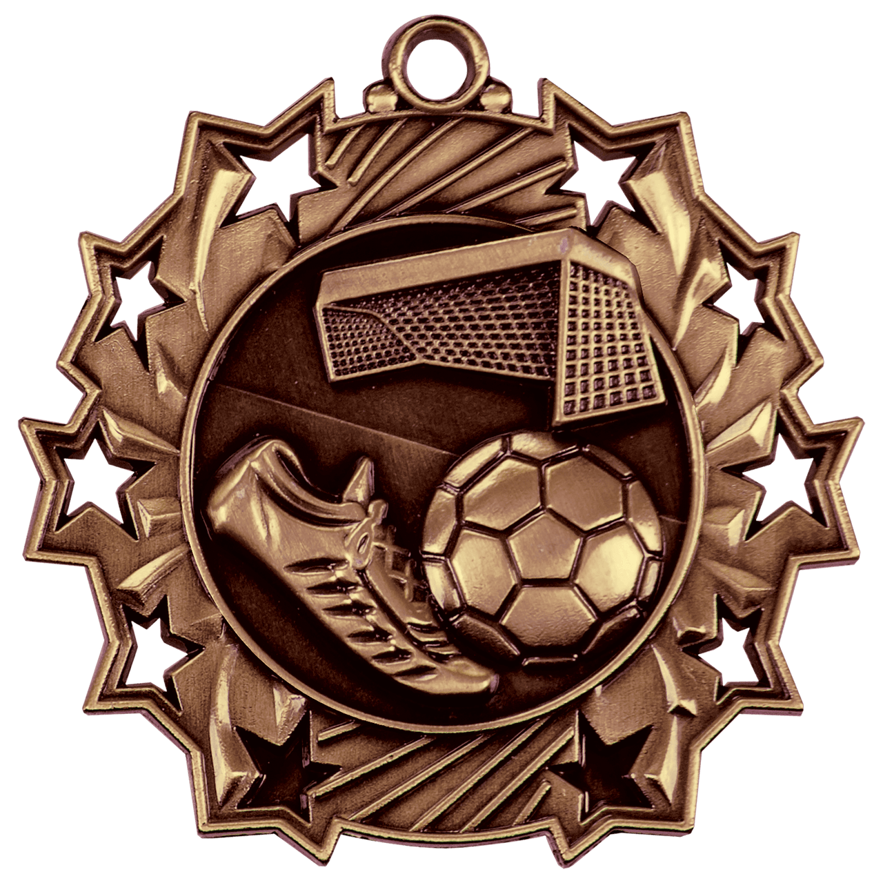 2 1/4" Antique Gold Soccer Ten Star Medal