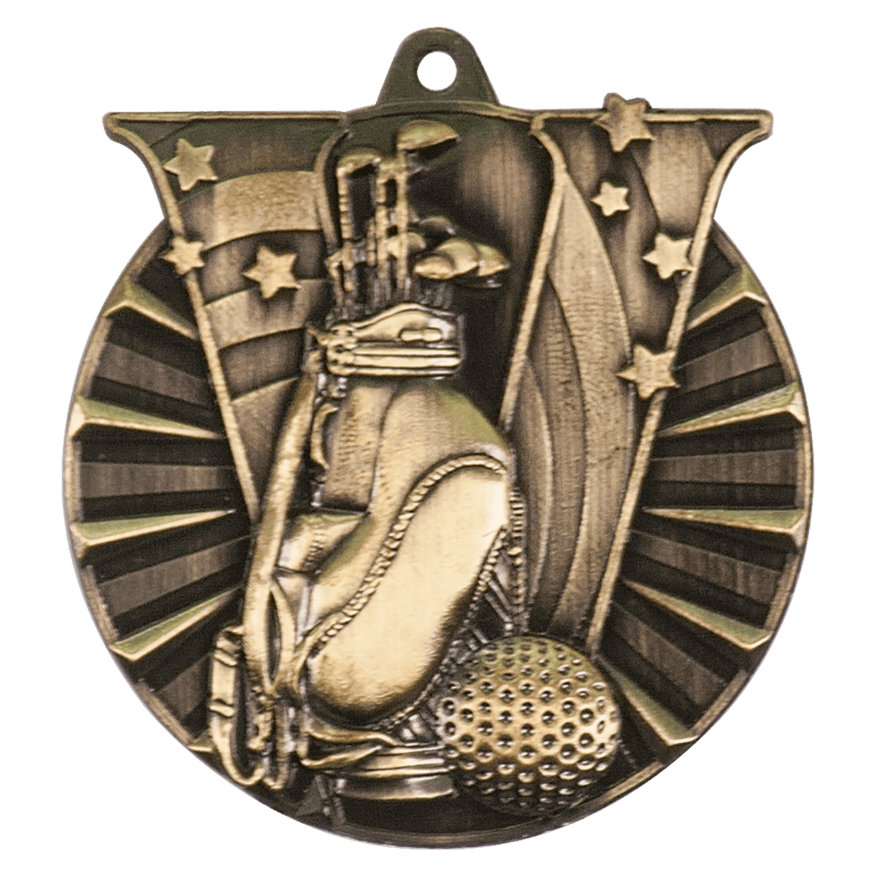 2" Antique Gold Golf Victory Medal