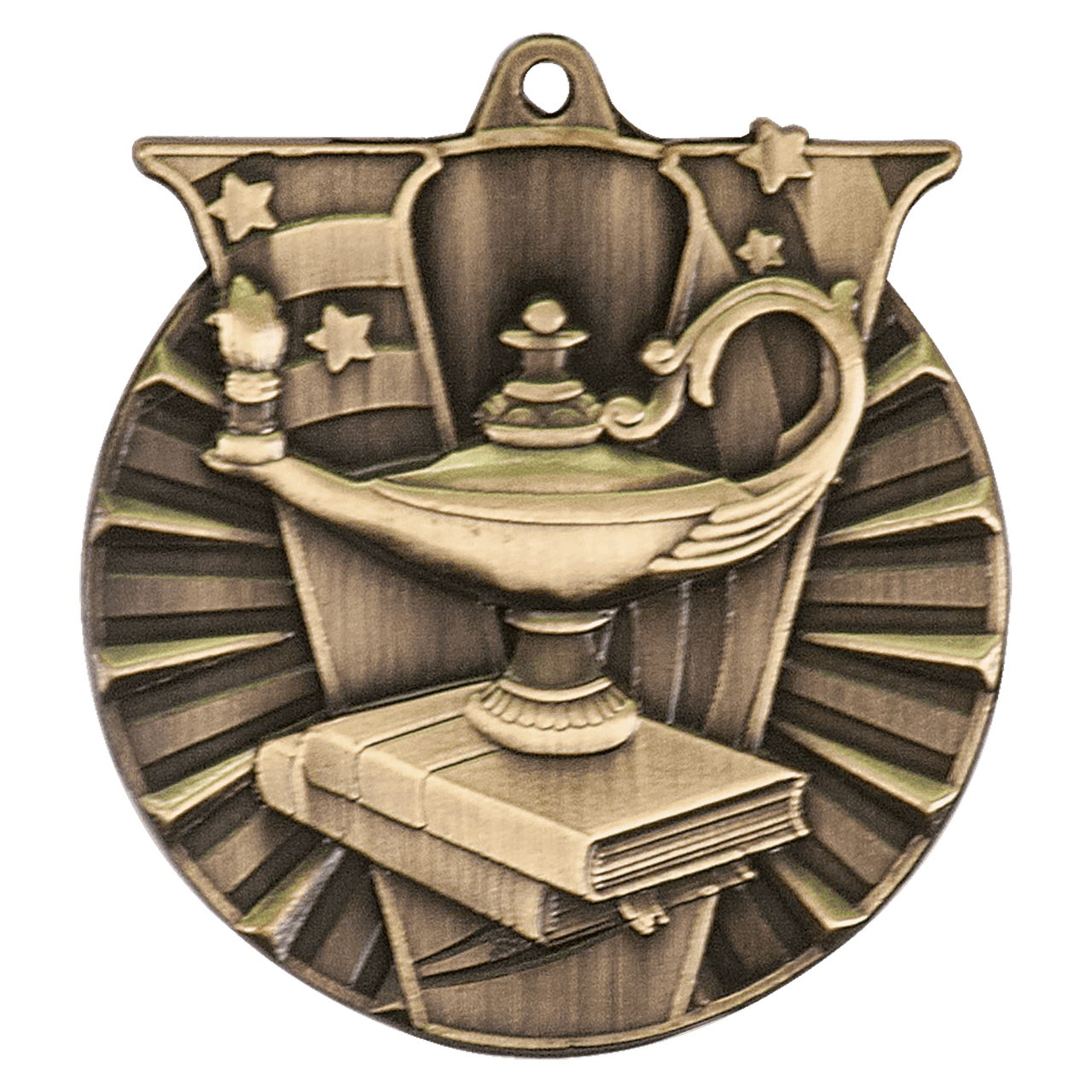 2" Antique Bronze Lamp of Knowledge Victory Medal