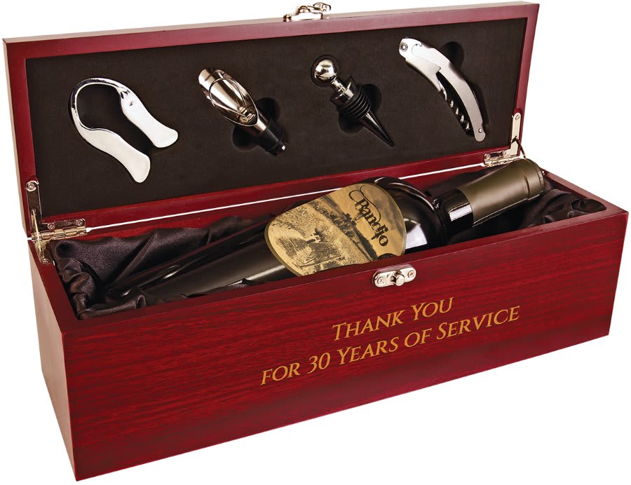 Rosewood Finish Single Wine Box with Tools