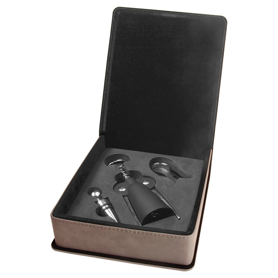 Gray Laserable Leatherette 3-Piece Wine Tool Gift Set
