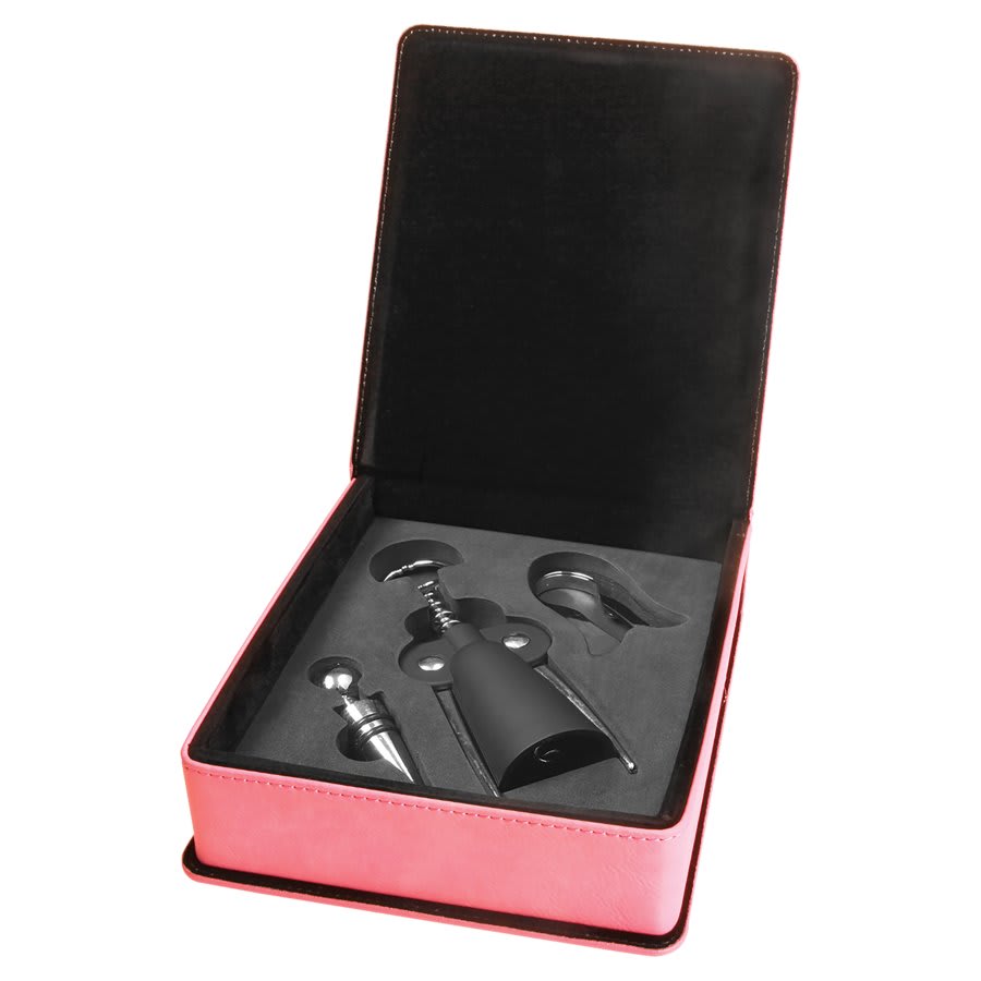 Pink Laserable Leatherette 5-Piece Wine Tool Gift Set