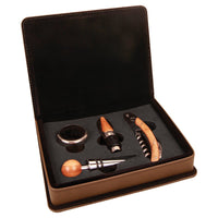 Thumbnail for Dark Brown Laserable Leatherette 4-Piece Wine Tool Set