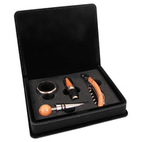 Thumbnail for Black/Gold Laserable Leatherette 4-Piece Wine Tool Set
