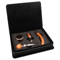 Thumbnail for Black/Silver Laserable Leatherette 4-Piece Wine Tool Set