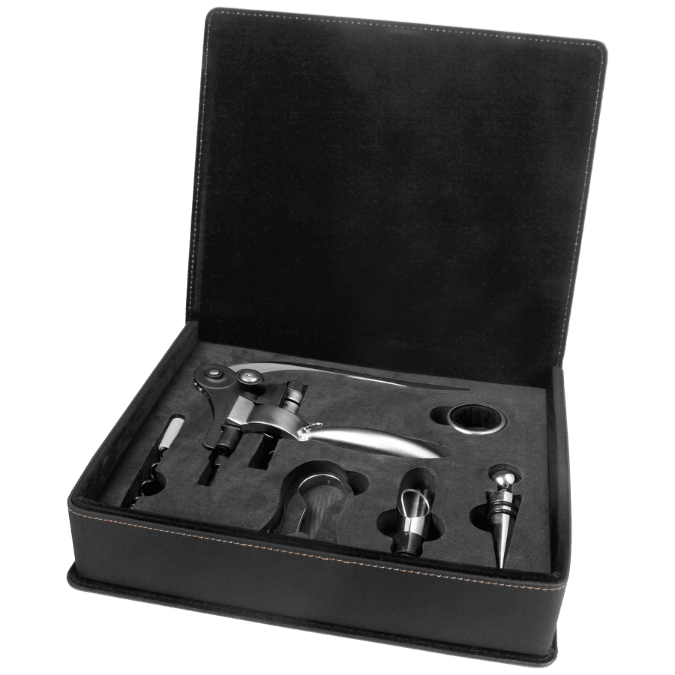 Pink Laserable Leatherette 5-Piece Wine Tool Gift Set